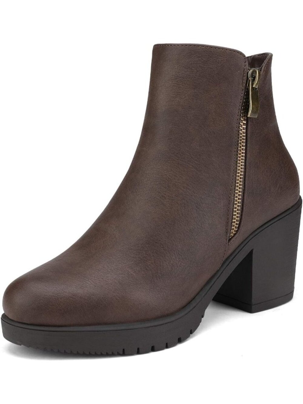 DREAM PAIRS Women's Brown/Pu Block Heel Chelsea Ankle Boots 3-Inch Fall Booties